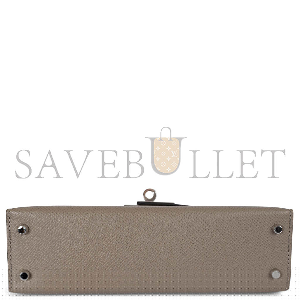 HERMÈS MINI KELLY II EPSOM ALUMINUM ALLOY GRAY SILVER BUCKLE (19*12*5.5cm)